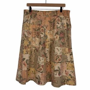 VTG Dunner Stunner Floral Patchwork A Line Midi Skirt Tan Peach 12P Boho